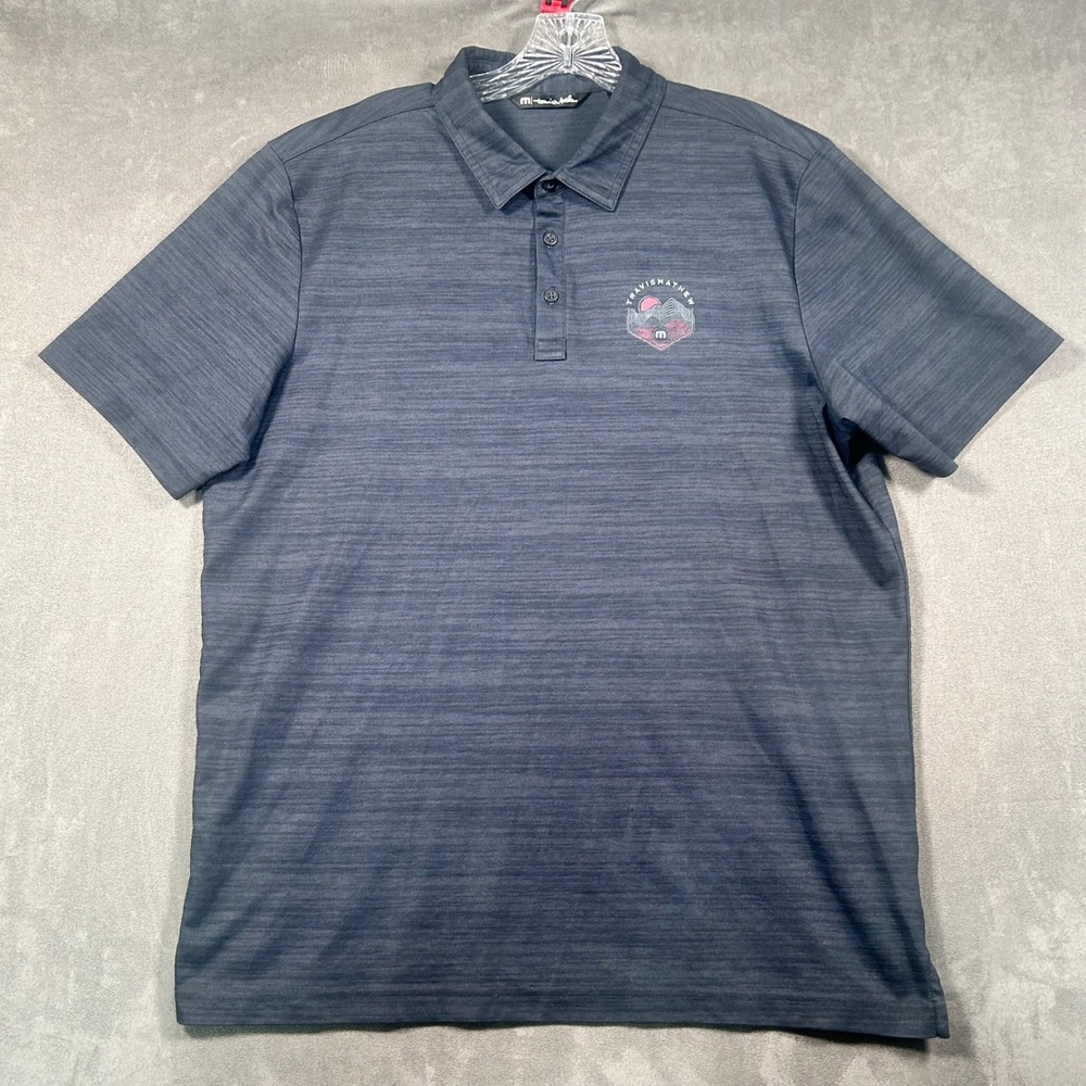 Travis Mathew Mens XL Golf Polo Shirt Navy Blue Heathered Short Sleeve